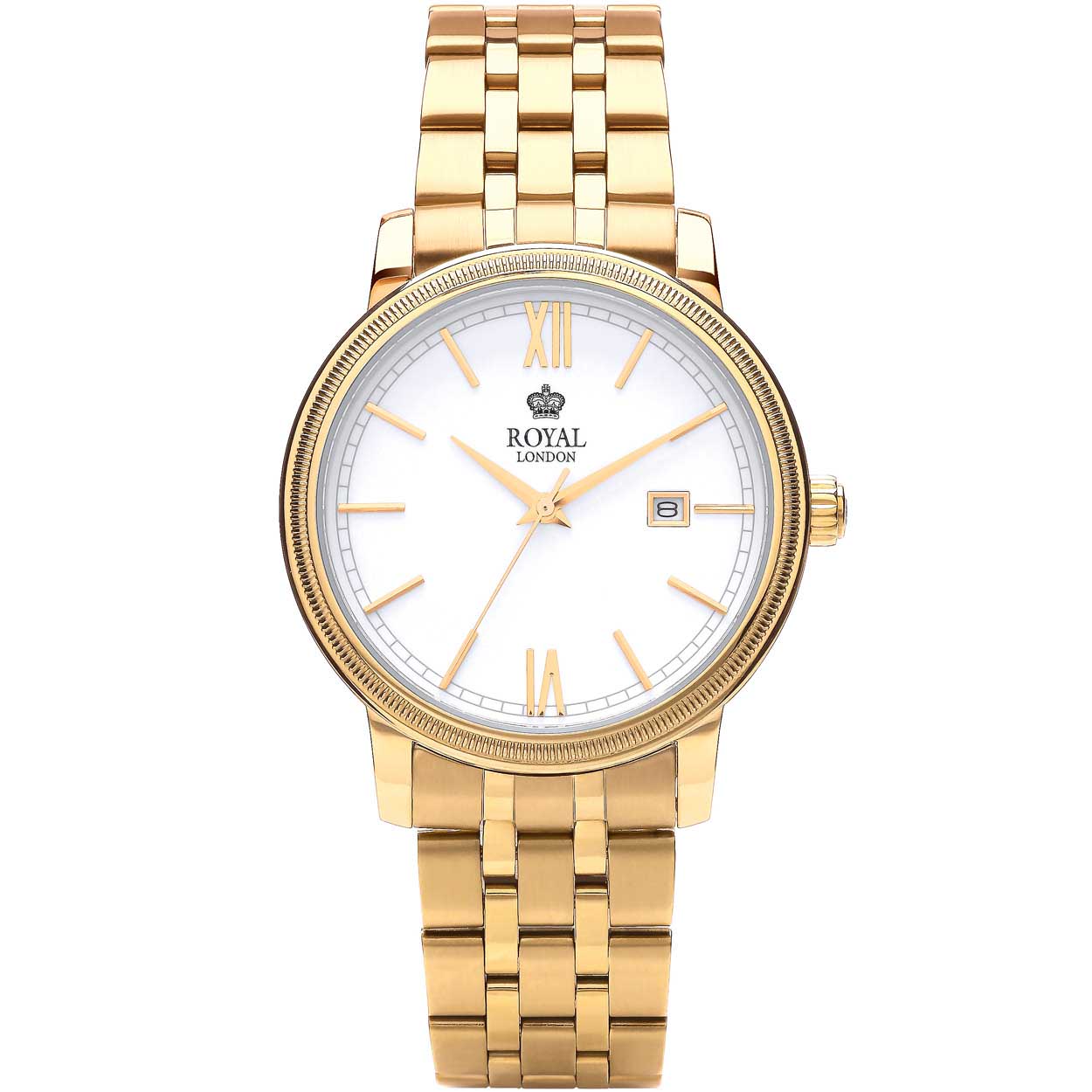 Elegant herenhorloge van Royal London. Volledig edelstaal met PVD gouten coating.