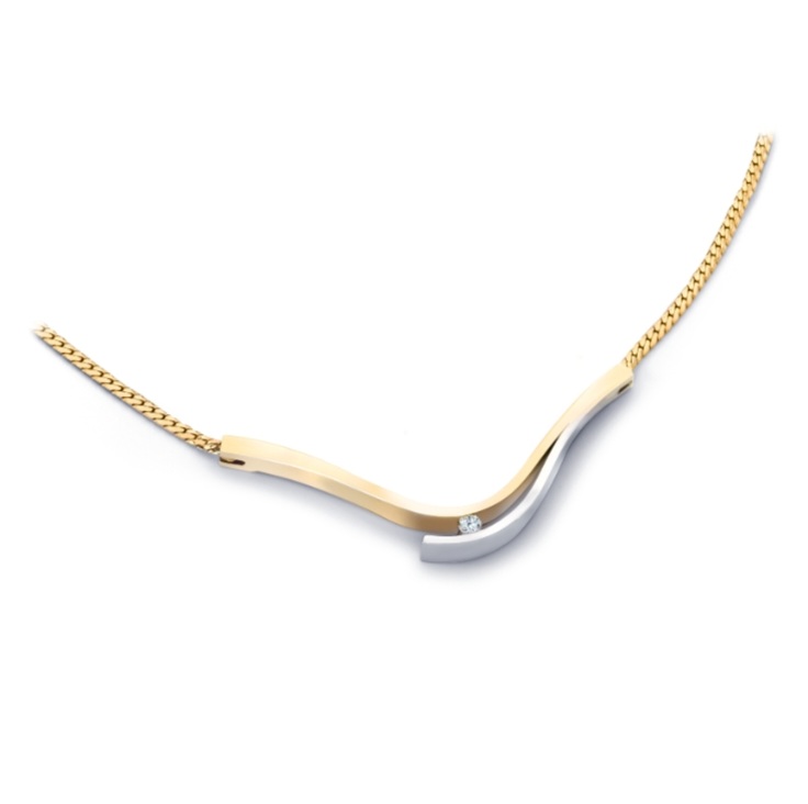 Choker Victoire 14kts goud platgourmet collier met briljant 0,04crt si/river