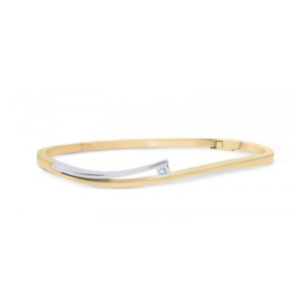Deze mooie 14 karaat bicolor gouden armband van R&C is echt een plaatje aan de vrouwenpols. Door de ronde vormen in combinatie met een diamantje in het midden zorgt ervoor dat deze armband tijdloos en draagbaar is voor dagelijks gebruik en voor speciale gelegenheden.