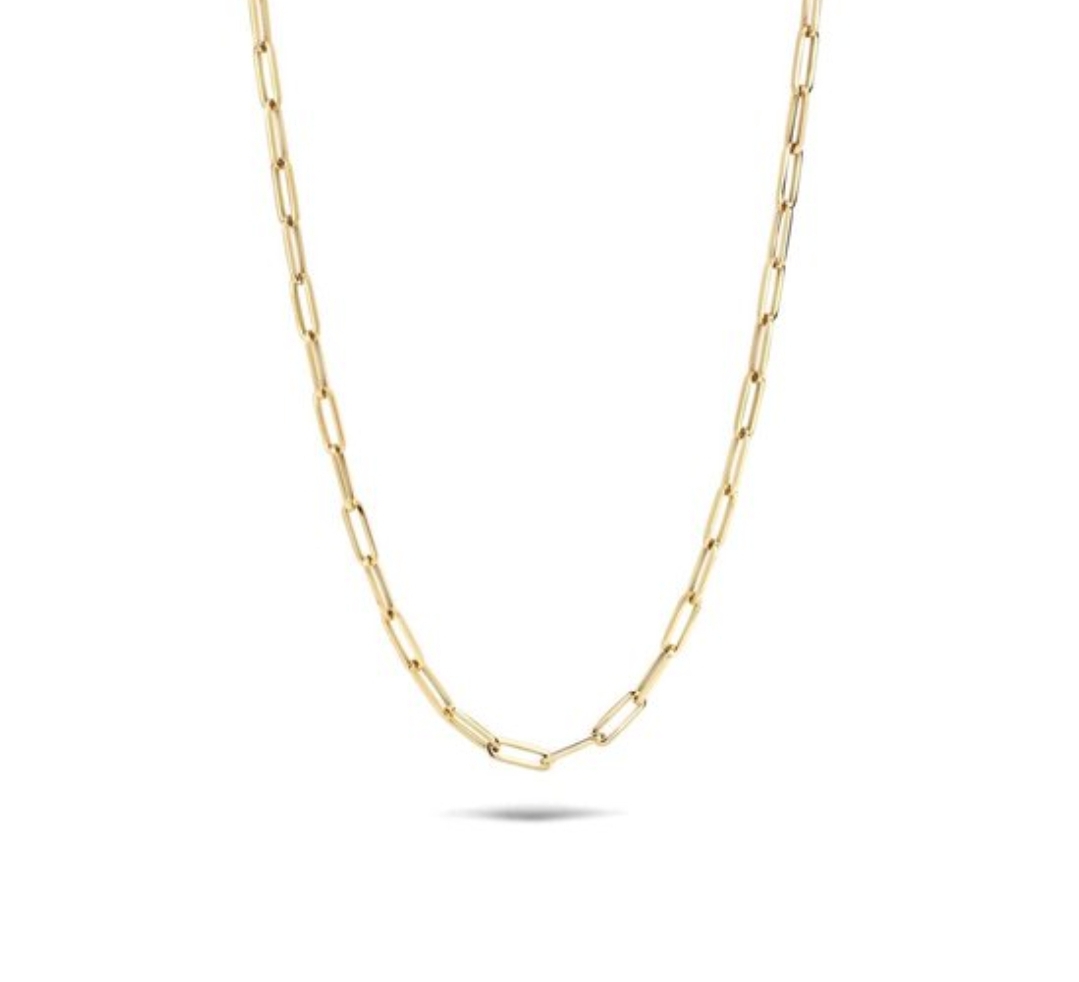 Dit collier van Louis Bros is vervaardigd uit 14 karaat geelgoud (7.13 gr.). Het collier heeft een dikte schakel van 4,41 mm. en een lengte van 50 cm. Deze prachtige schakel kan symbool staan voor een aaneenschakeling van bijzondere momenten in je leven, die je graag wilt koesteren. De armband of het collier wordt op deze manier een dierbaar sieraad wat je elke dag wilt dragen. Deze collier is stijlvol, eenvoudig en gemakkelijk te combineren. De sieraden vormen enerzijds een prachtige basis voor een minimalistische look, of kunnen anderzijds uitgebreid worden met verschillende type sieraden voor een rijke en of een feestelijke uitstraling.
