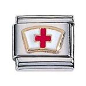 Zoppini schakel verpleging

staal met 18krt. goud
model   : verpleging emaille rood/wit
hoogte : 9mm
     