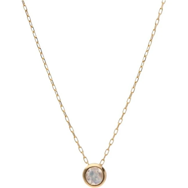 De SWBN01JUN-Y 14k gouden geboortesteen ketting juni maansteen van Swing Jewels is een schitterend juweel dat de magie van de maan weerspiegelt. Deze prachtige ketting met hanger is een eerbetoon aan de geboortemaand juni en straalt een tijdloze elegantie uit. Met een lengte van 41,5 cm - 45 cm past deze ketting perfect bij elke outfit, en de 5 mm maansteen hanger voegt een vleugje mysterie toe. De ketting is gemaakt van  geelgoud en de maansteen in de kleur wit maakt het geheel compleet. Een betoverend sieraad voor elke gelegenheid!
