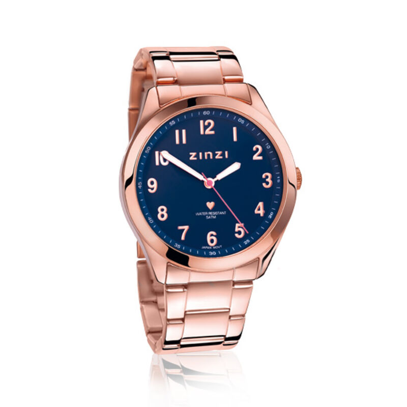 Zinzi rosé horloge met donkerblauwe wijzerplaat